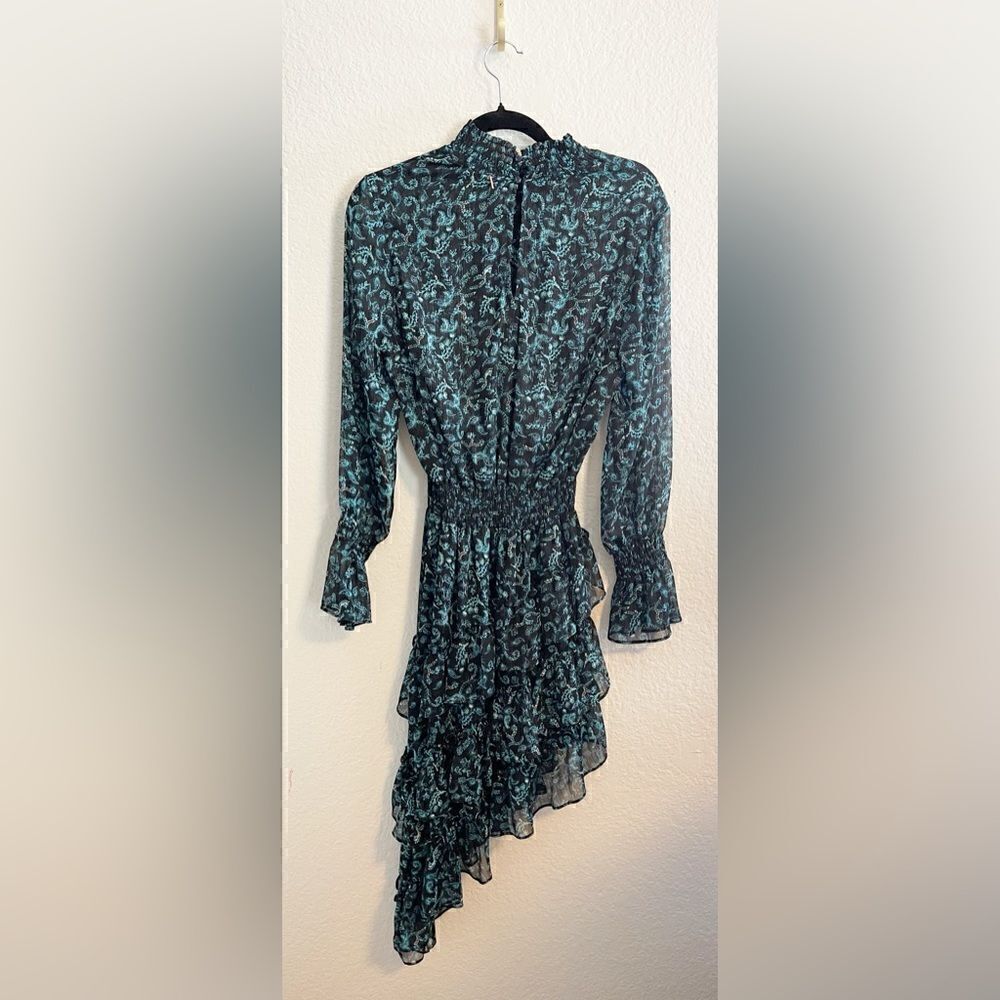 MISA Los Angeles "Savanna" floral Print Assymetrical Ruffle Hem Dress S NWT - Picture 3 of 9